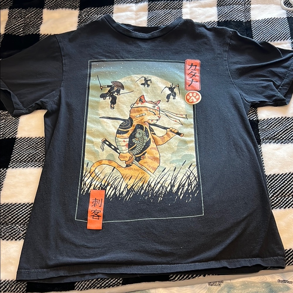 Threadless Black Ninja Cat Black T-shirt size S